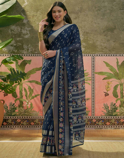 Dark Blue Georgette Printed Saree 