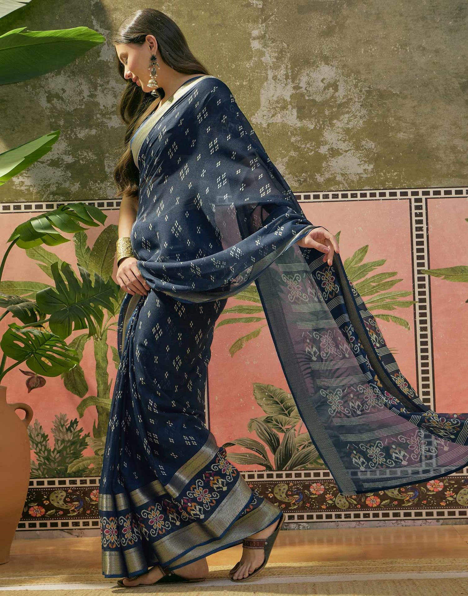 Dark Blue Georgette Printed Saree 