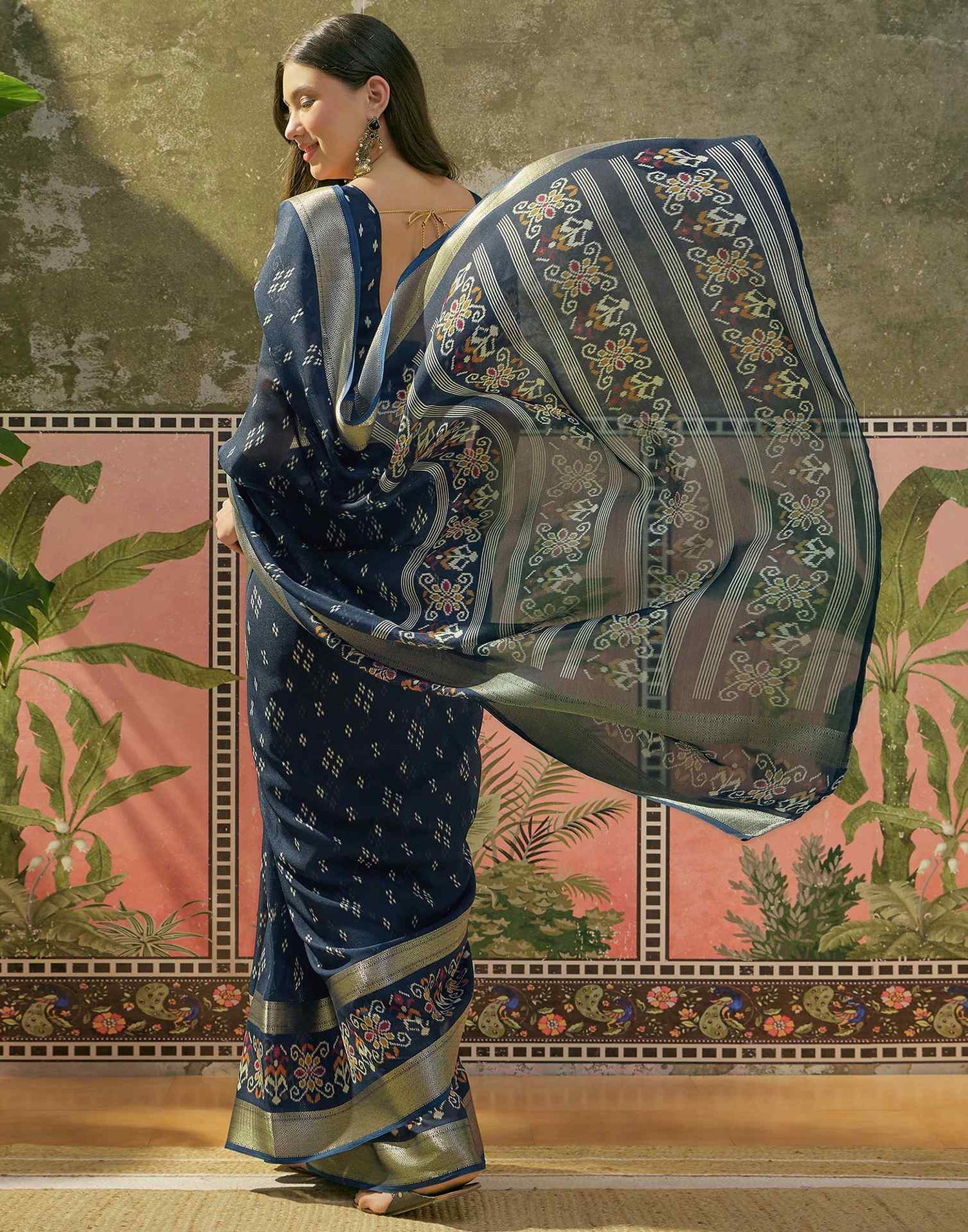 Dark Blue Georgette Printed Saree 