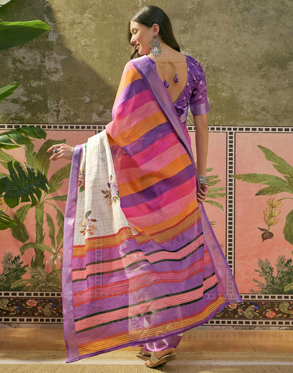 White Linen Floral Printed Saree