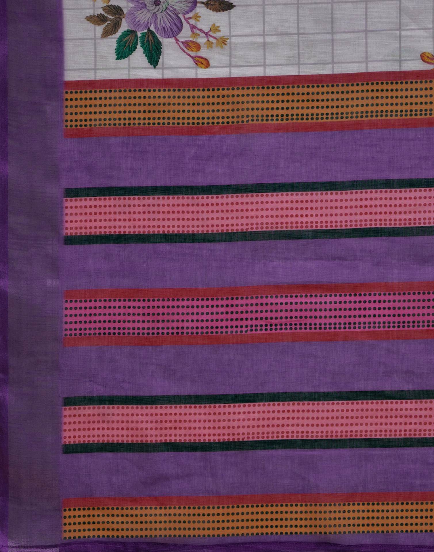 White Linen Floral Printed Saree