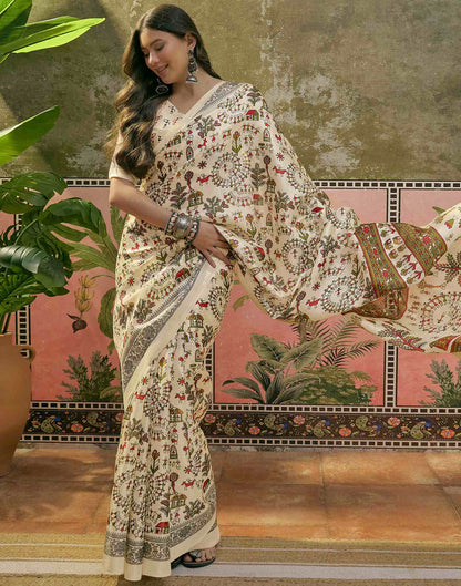 Beige Khadi Printed Saree