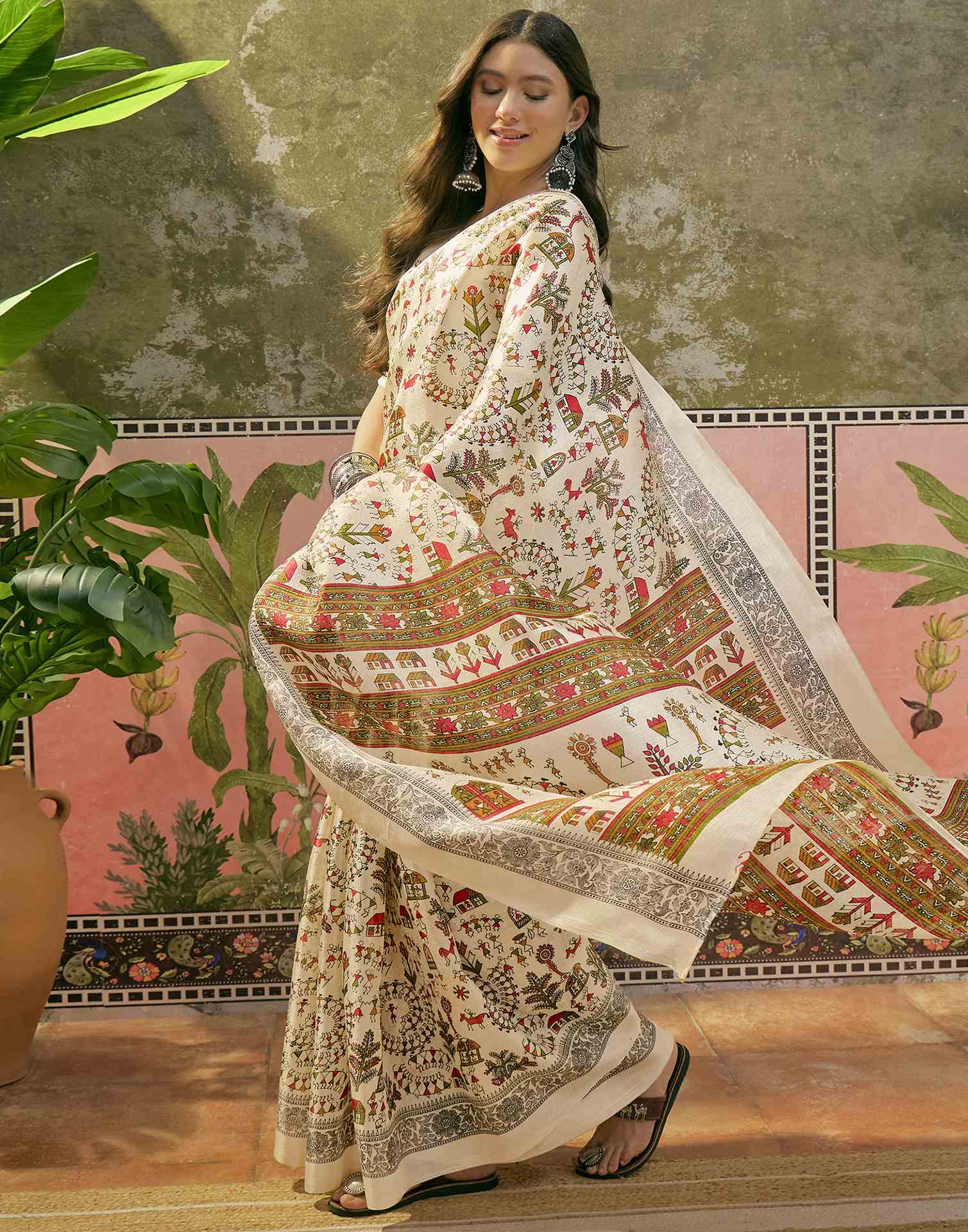 Beige Khadi Printed Saree