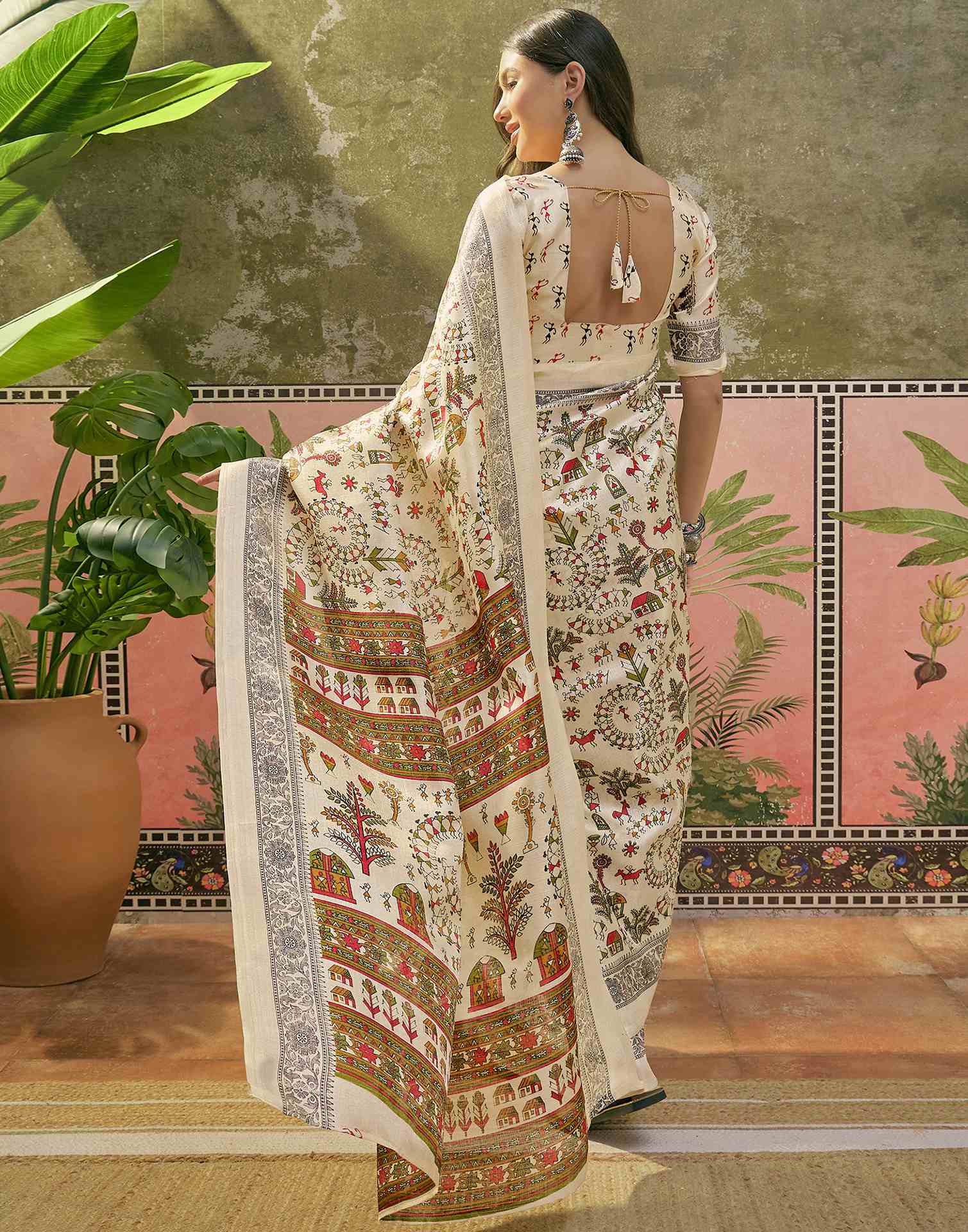 Beige Khadi Printed Saree