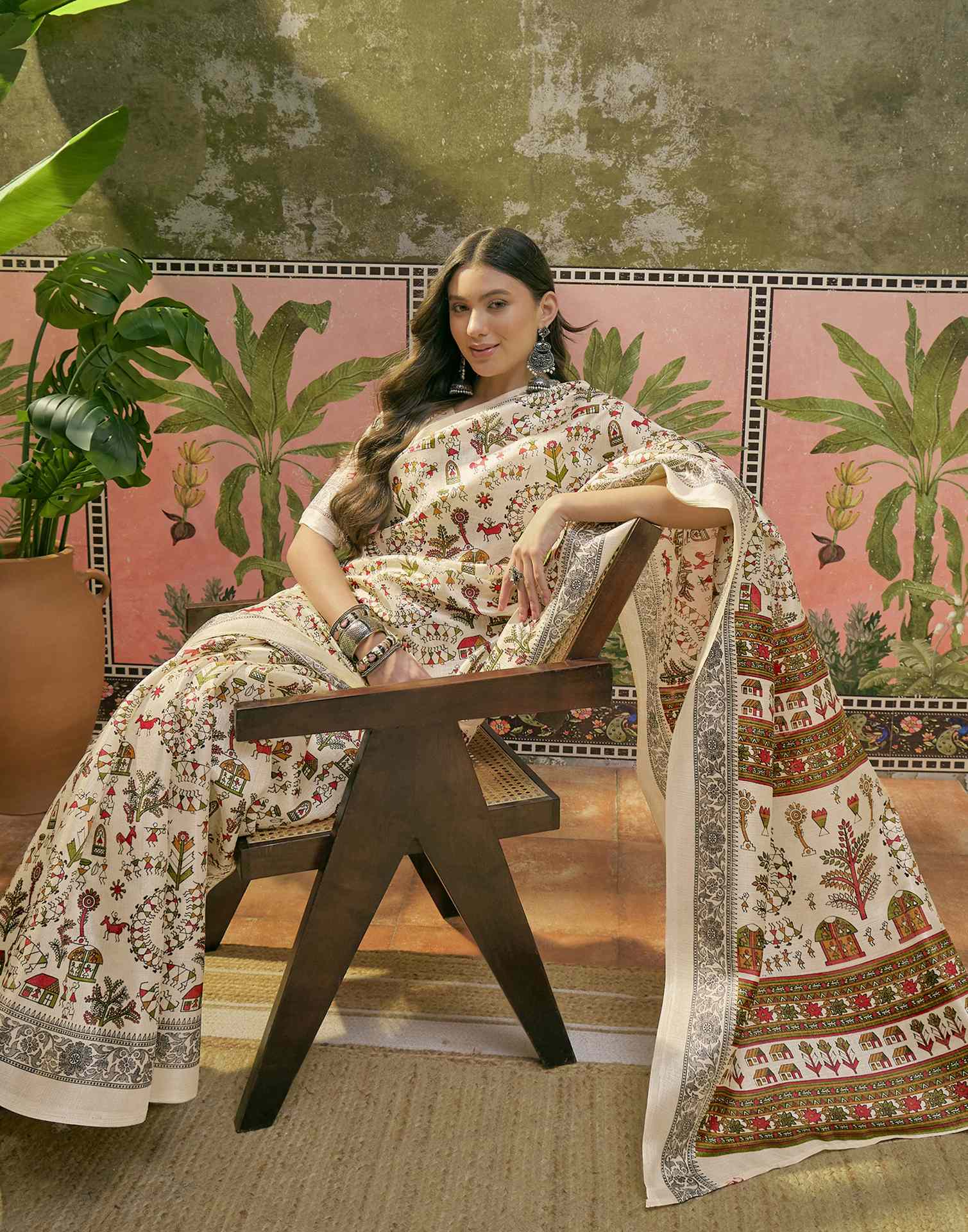 Beige Khadi Printed Saree