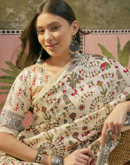 Beige Khadi Printed Saree