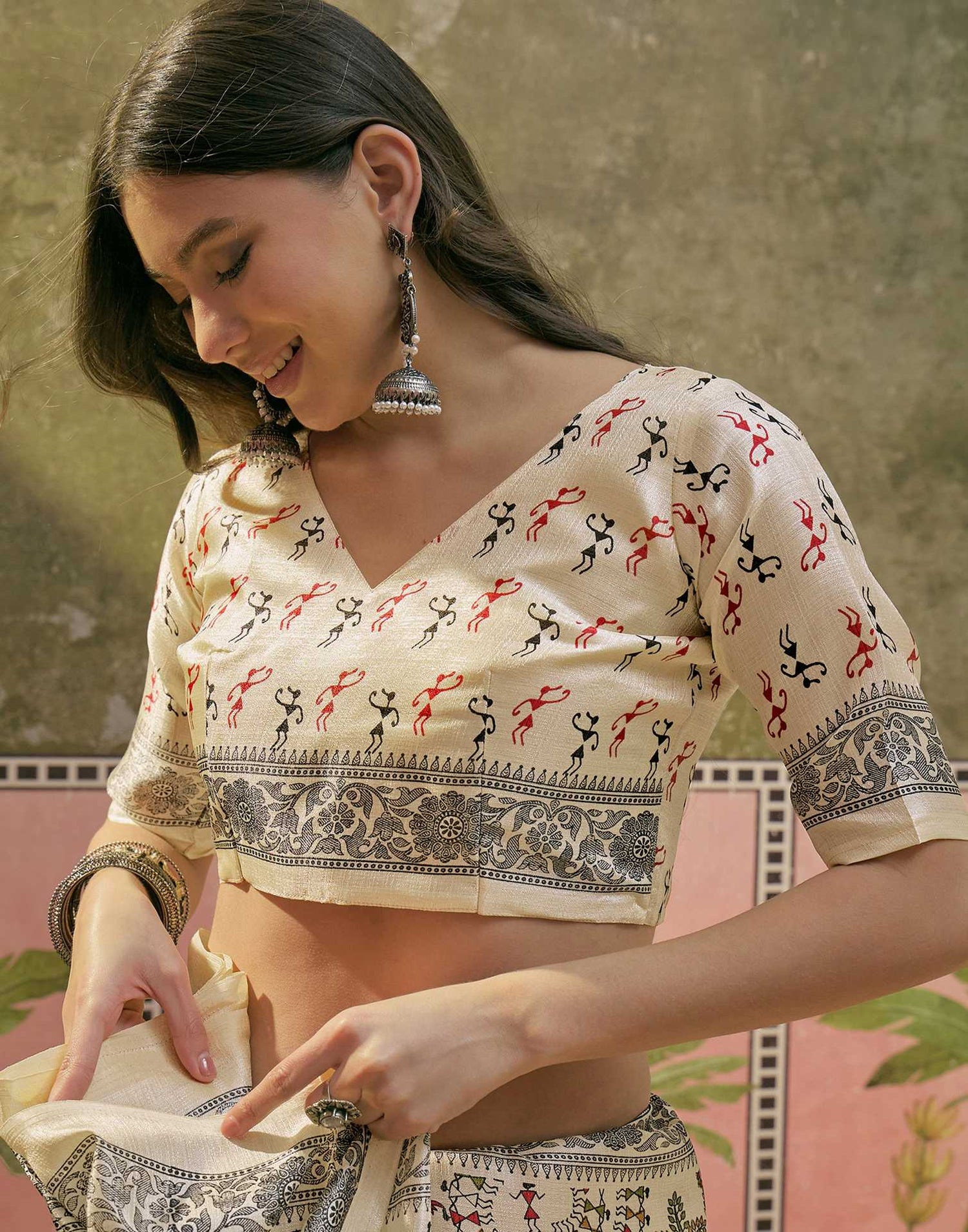 Beige Khadi Printed Saree