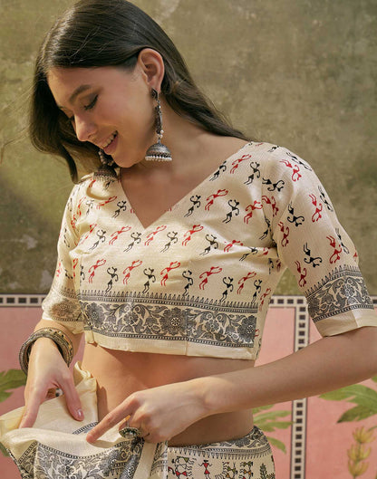 Beige Khadi Printed Saree