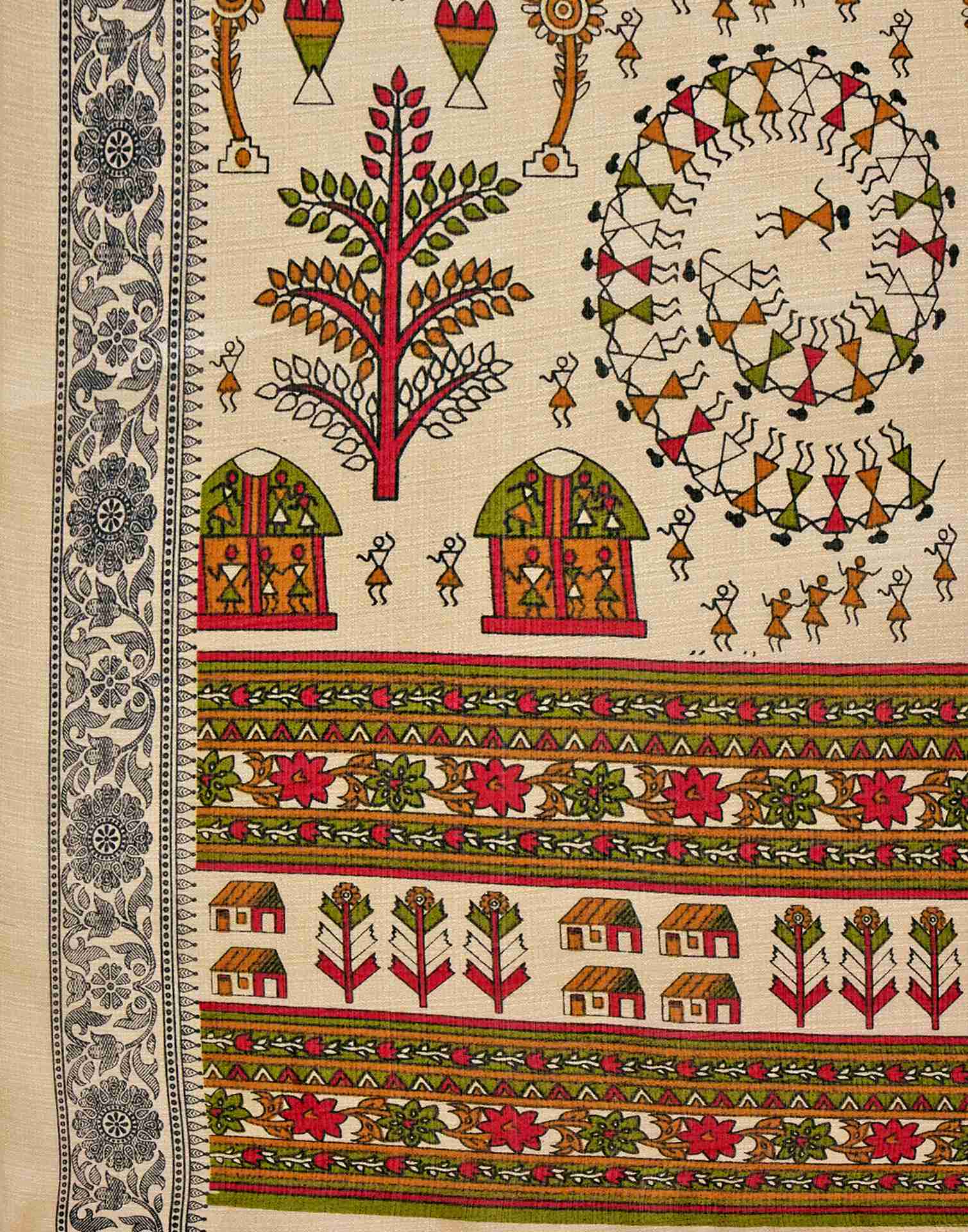 Beige Khadi Printed Saree