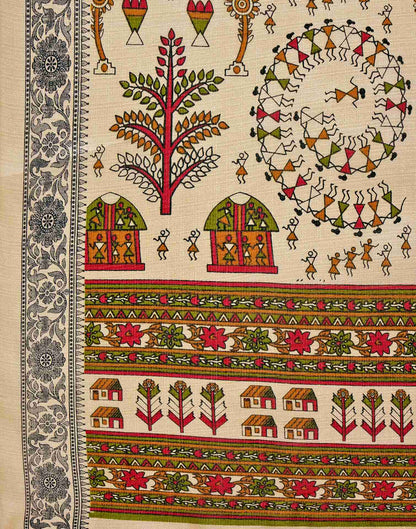 Beige Khadi Printed Saree