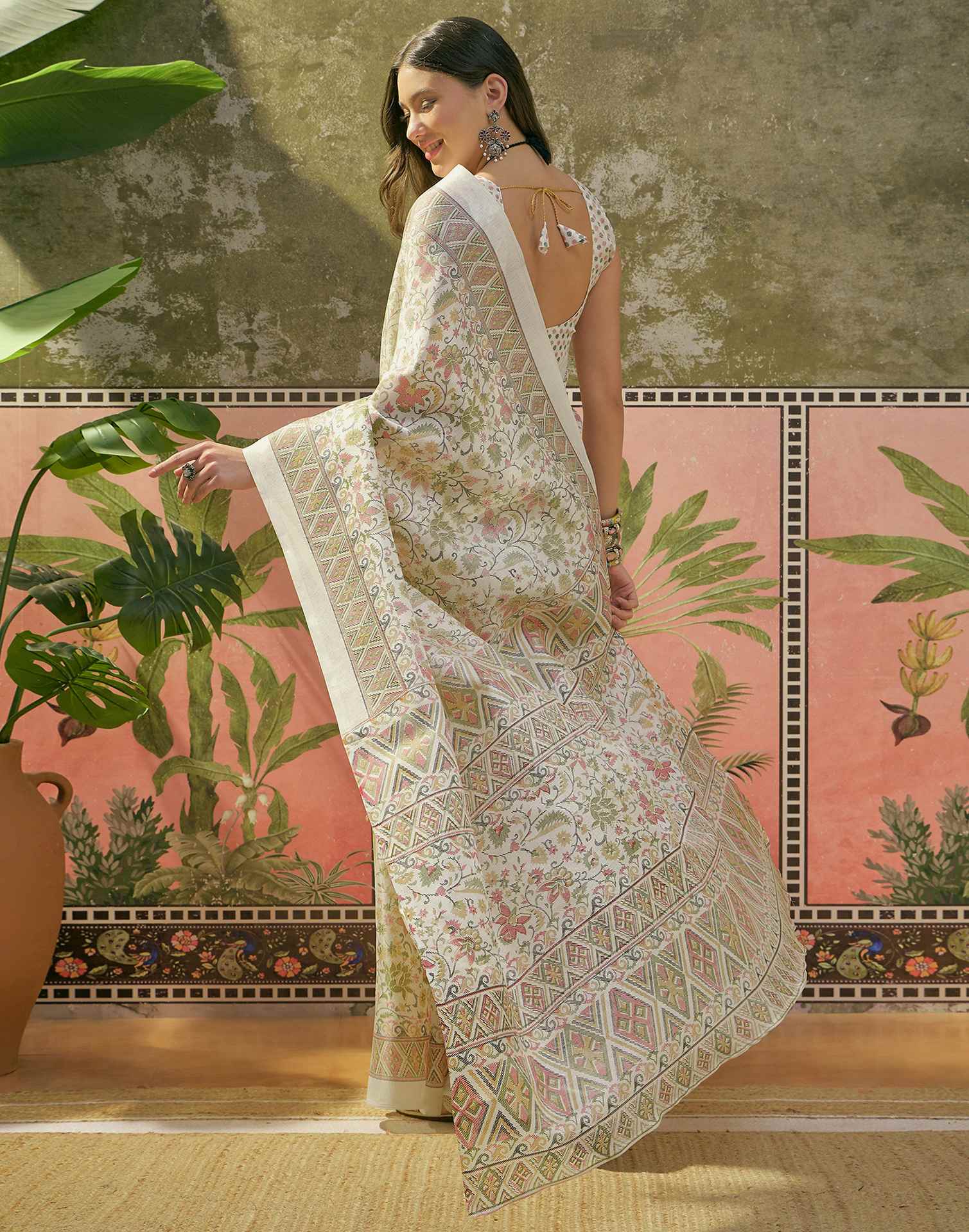 Off White Khadi Printed Saree