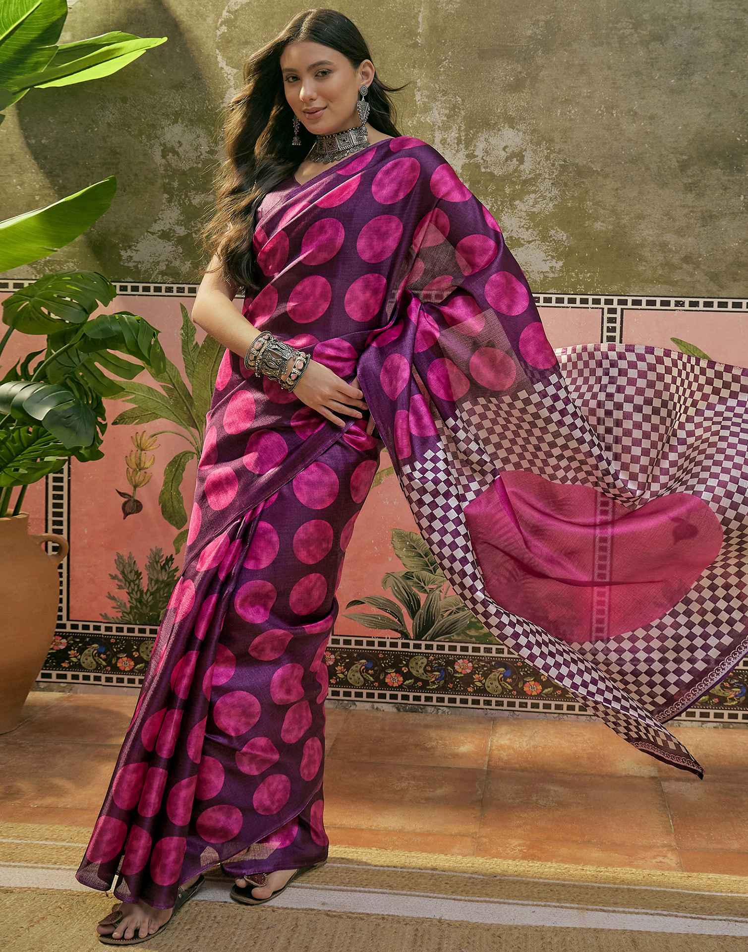 Wine Khadi Printed Saree