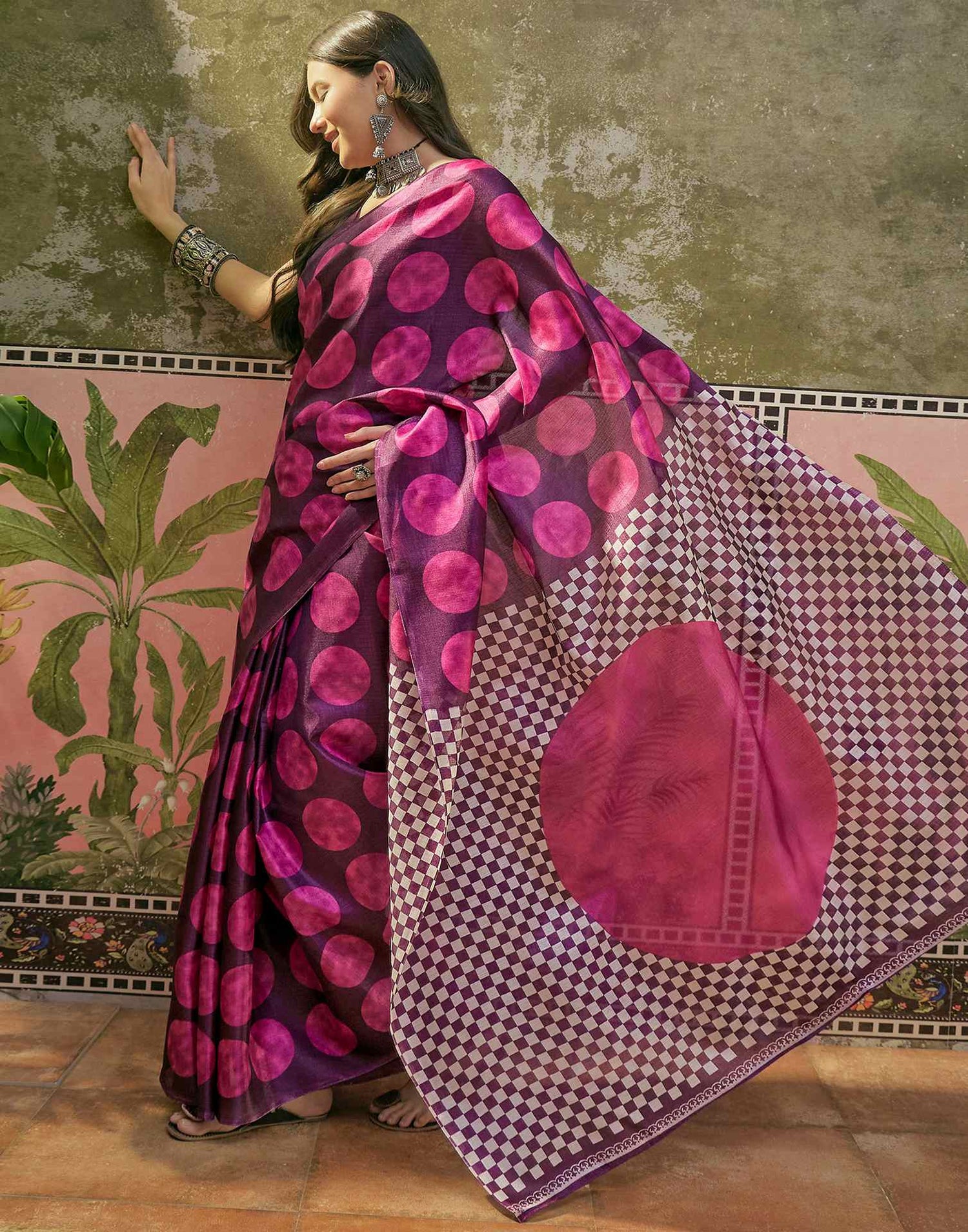Wine Khadi Printed Saree