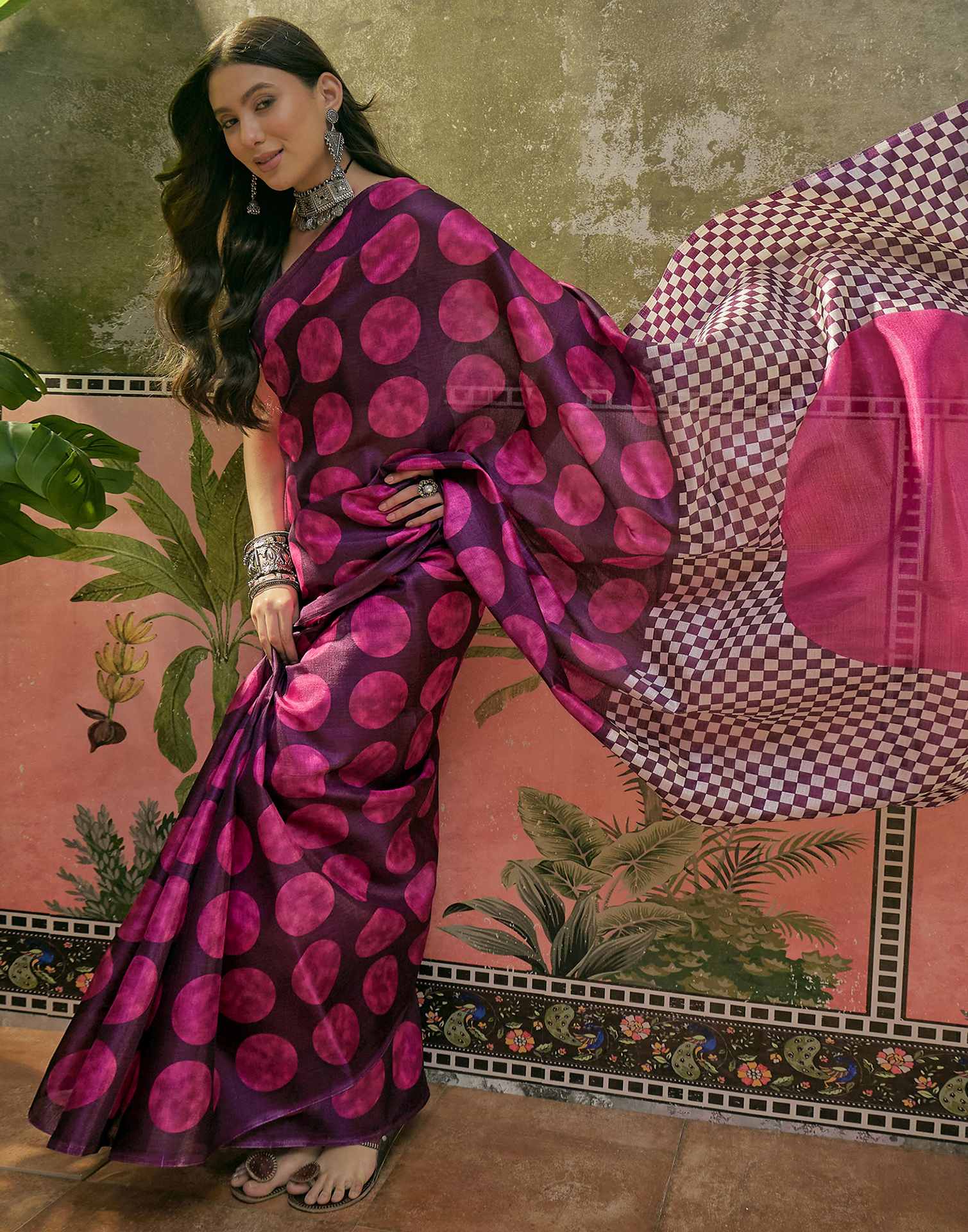 Wine Khadi Printed Saree