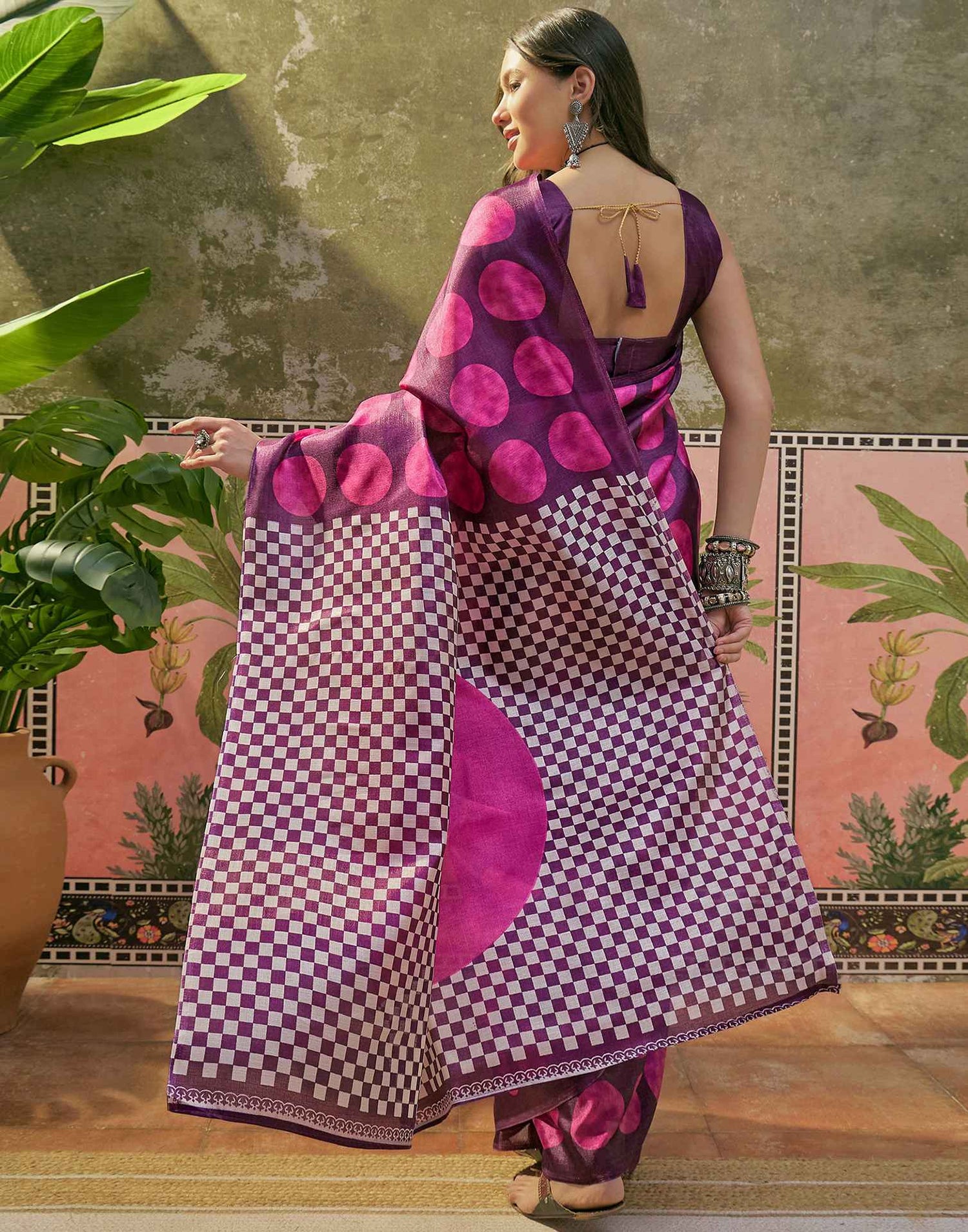 Wine Khadi Printed Saree