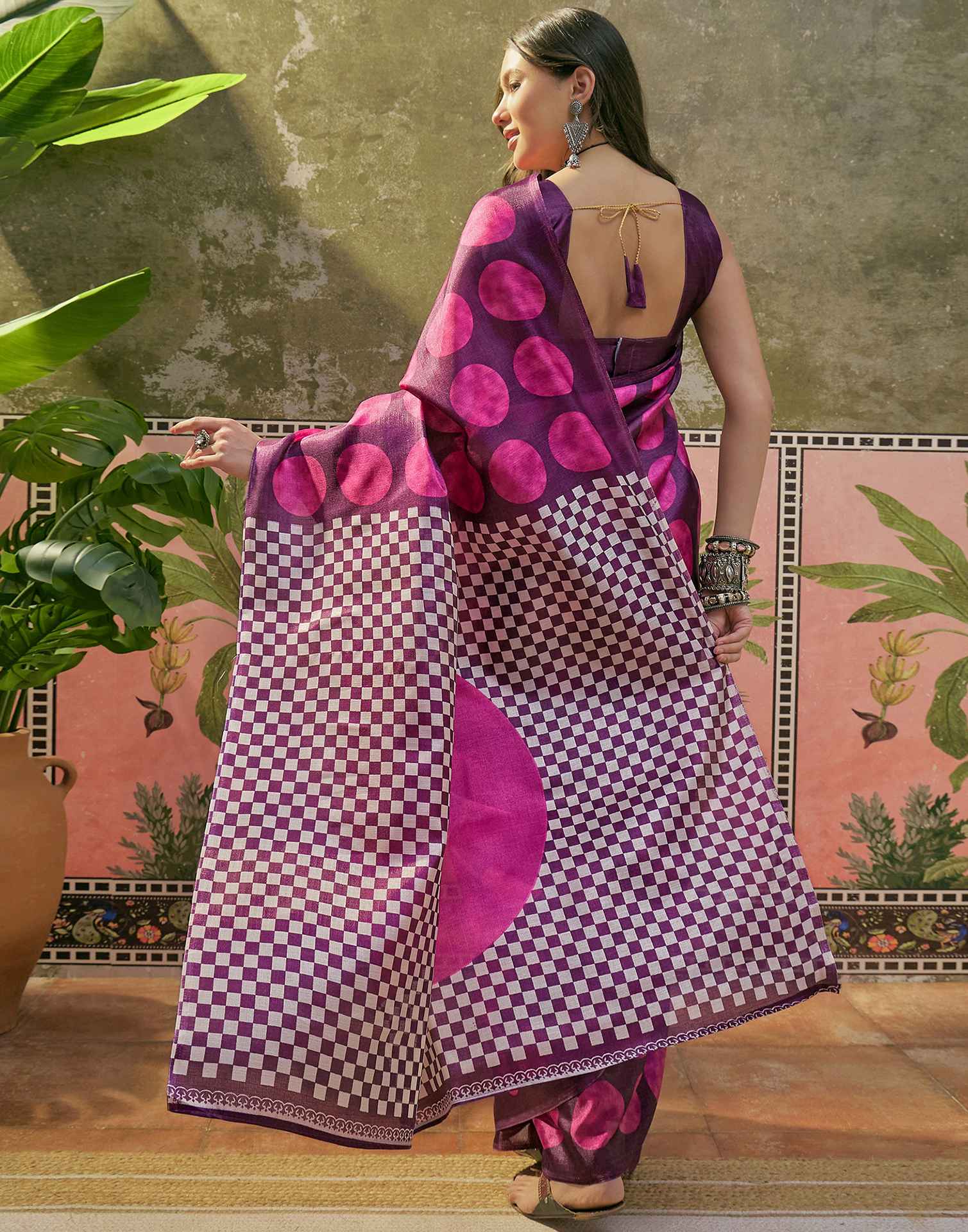 Wine Khadi Printed Saree