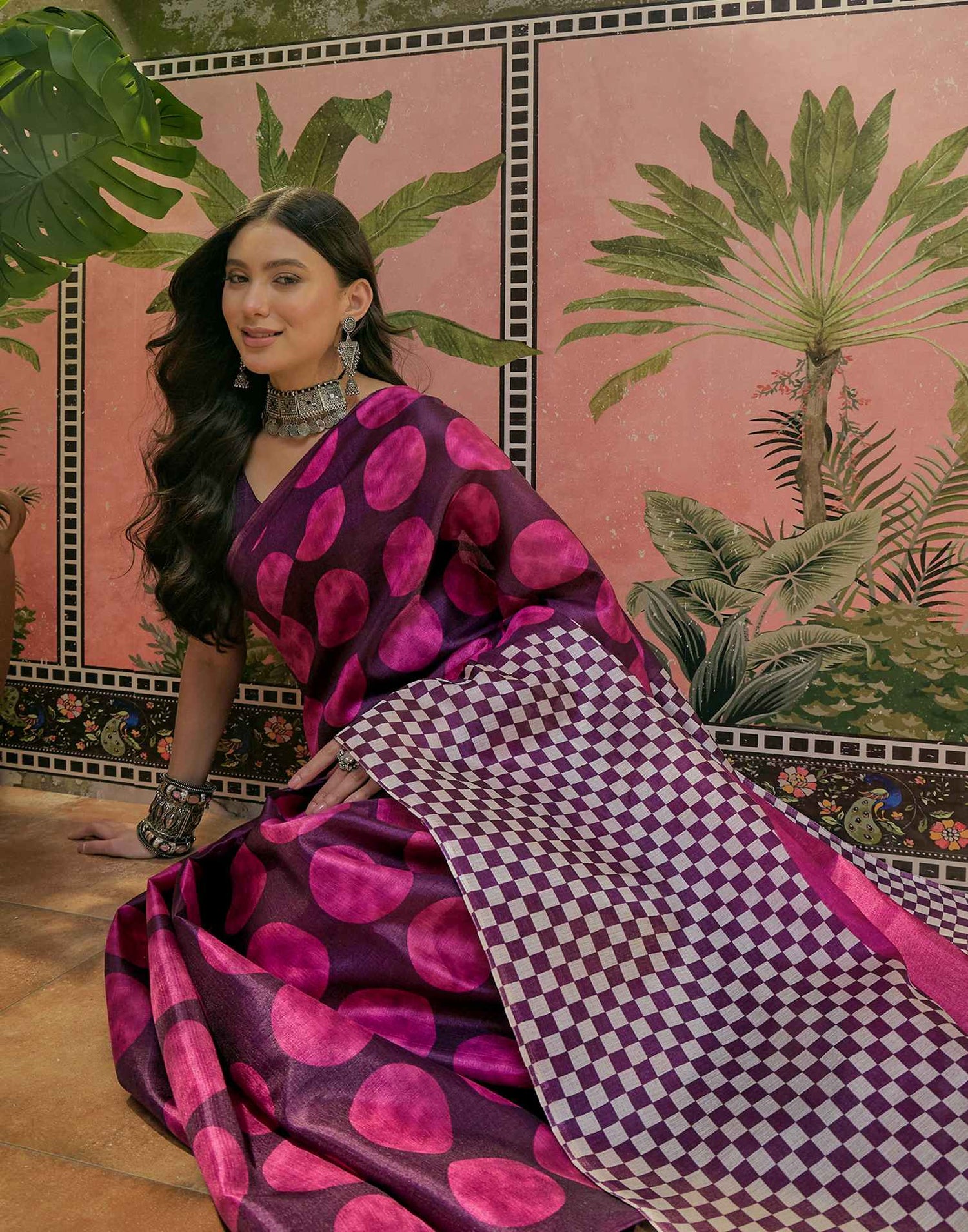 Wine Khadi Printed Saree