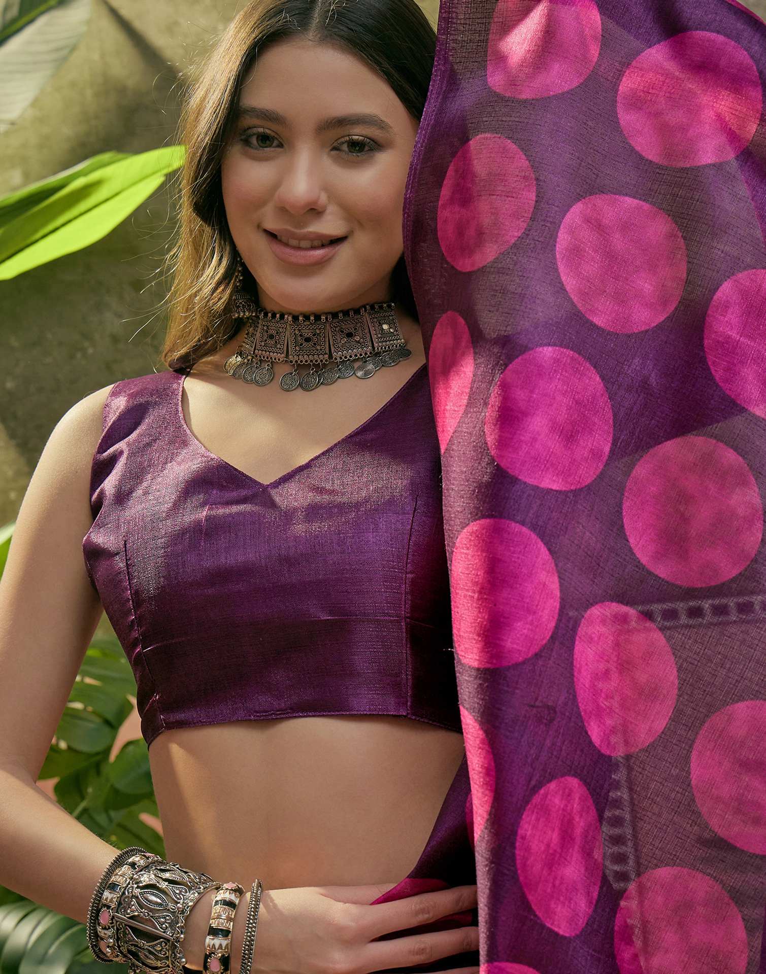 Wine Khadi Printed Saree