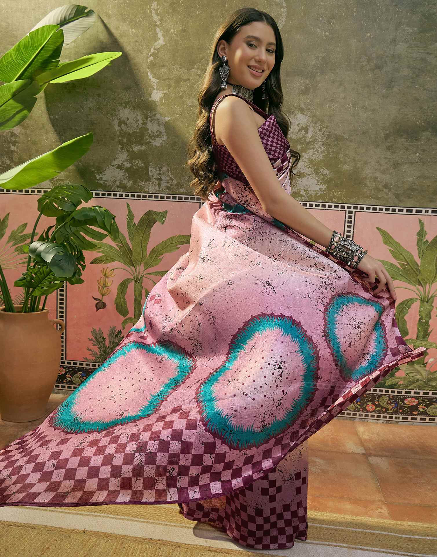 Mauve Khadi Printed Saree