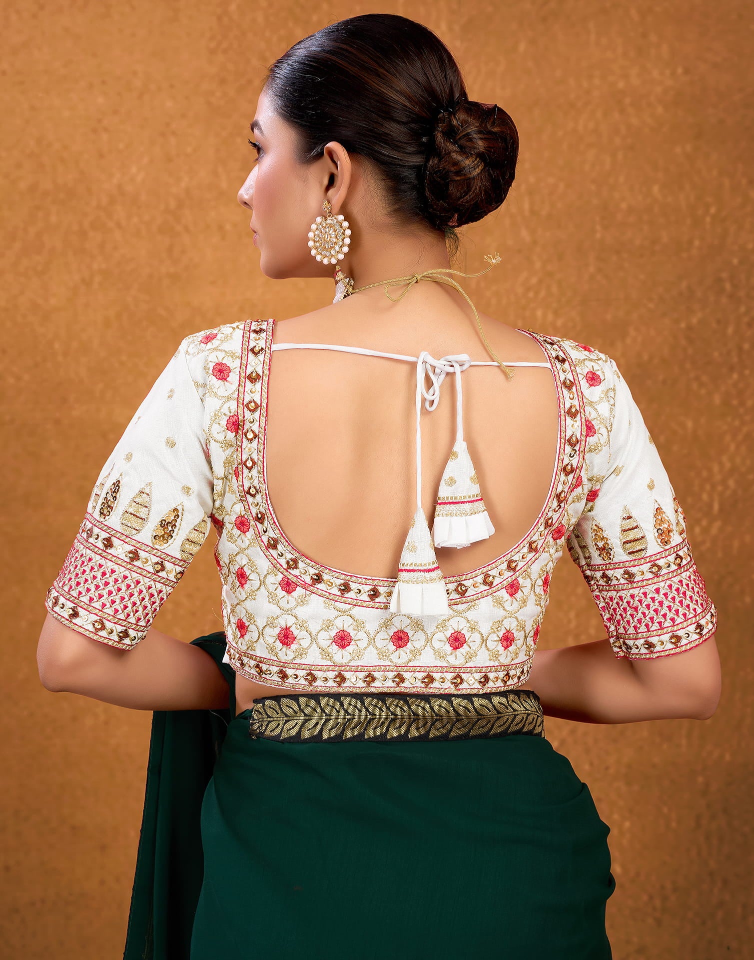 White Silk Sequence Embroidery Blouse