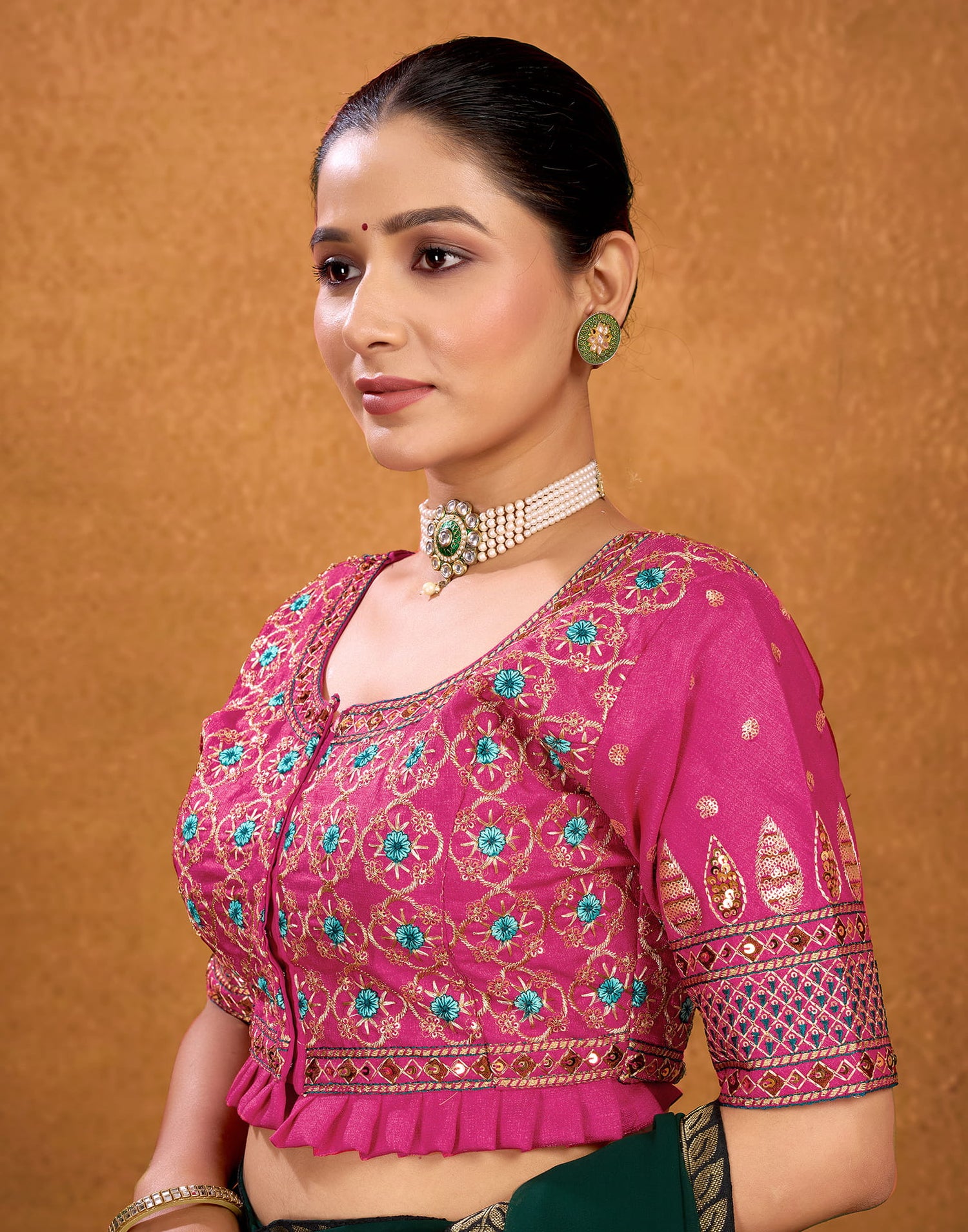 Rani Pink Silk Sequence Embroidery Blouse