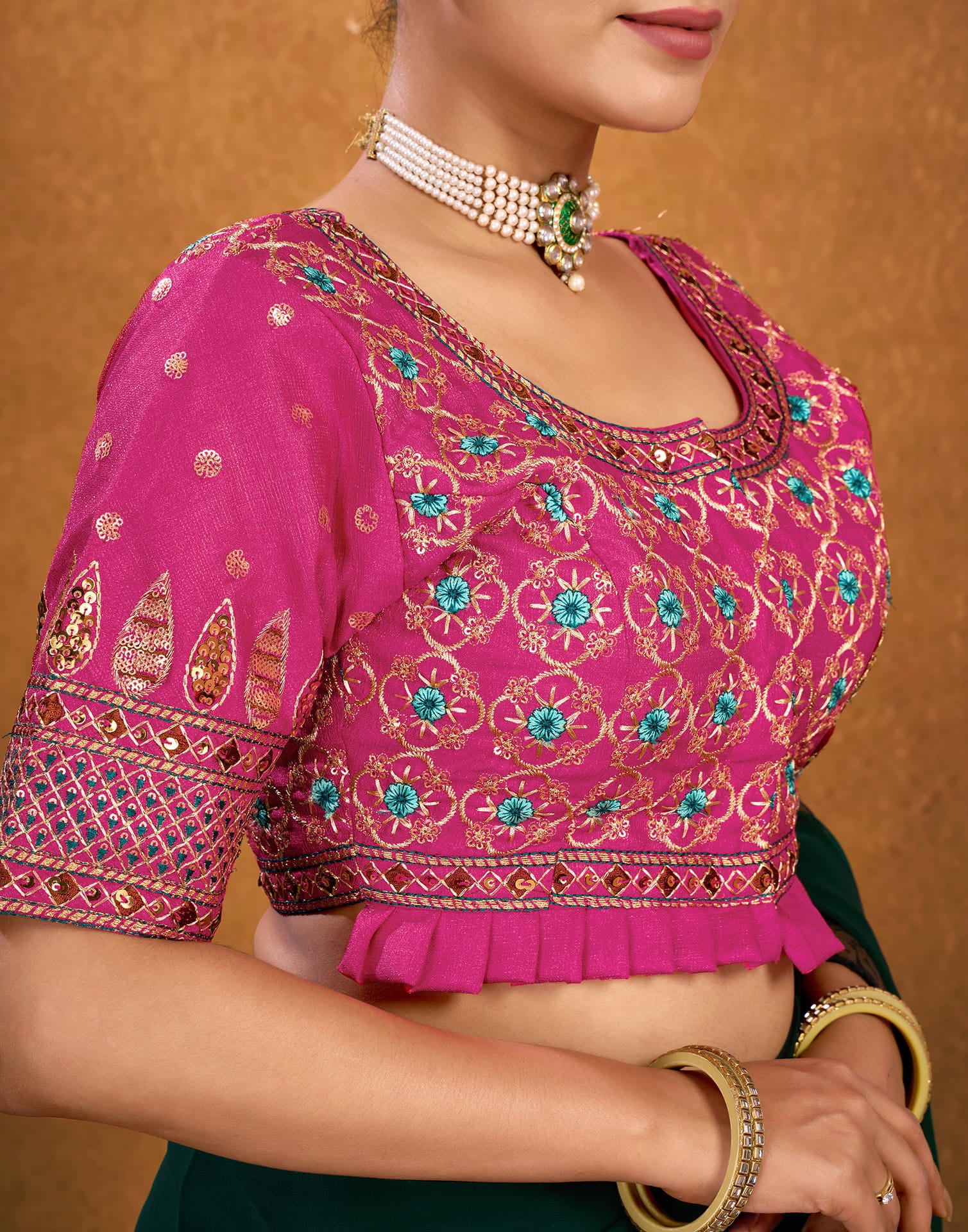 Rani Pink Silk Sequence Embroidery Blouse