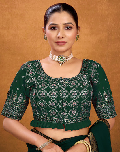 Dark Green Silk Sequence Embroidery Blouse