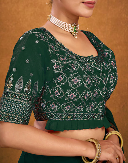 Dark Green Silk Sequence Embroidery Blouse