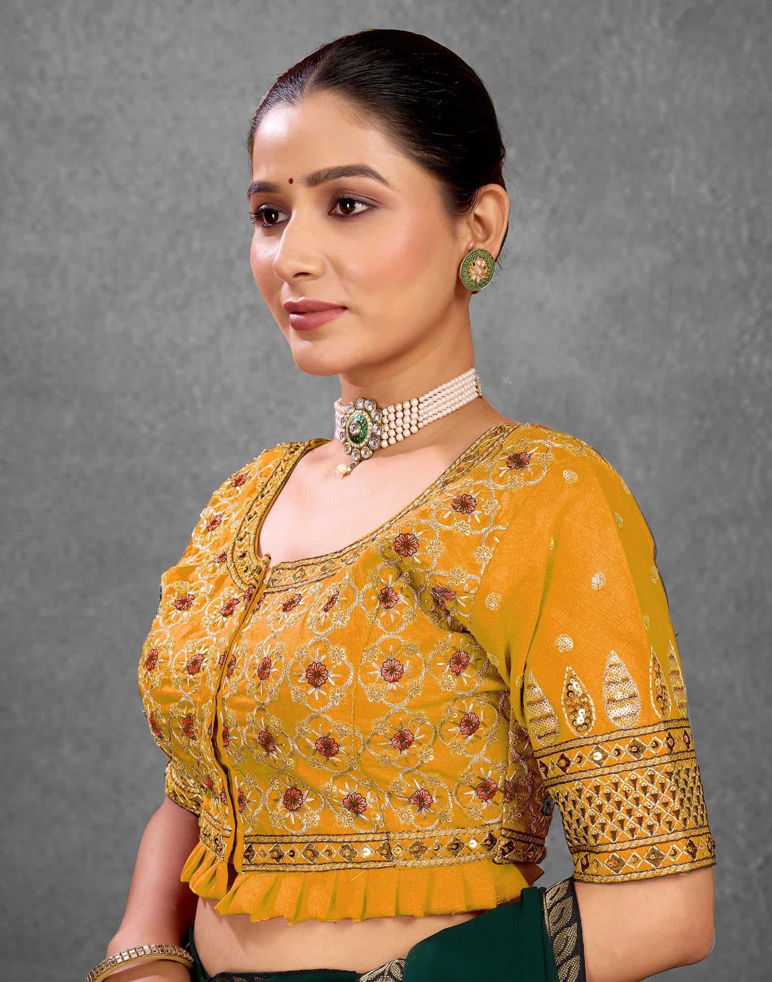 Yellow Silk Sequence Embroidery Blouse