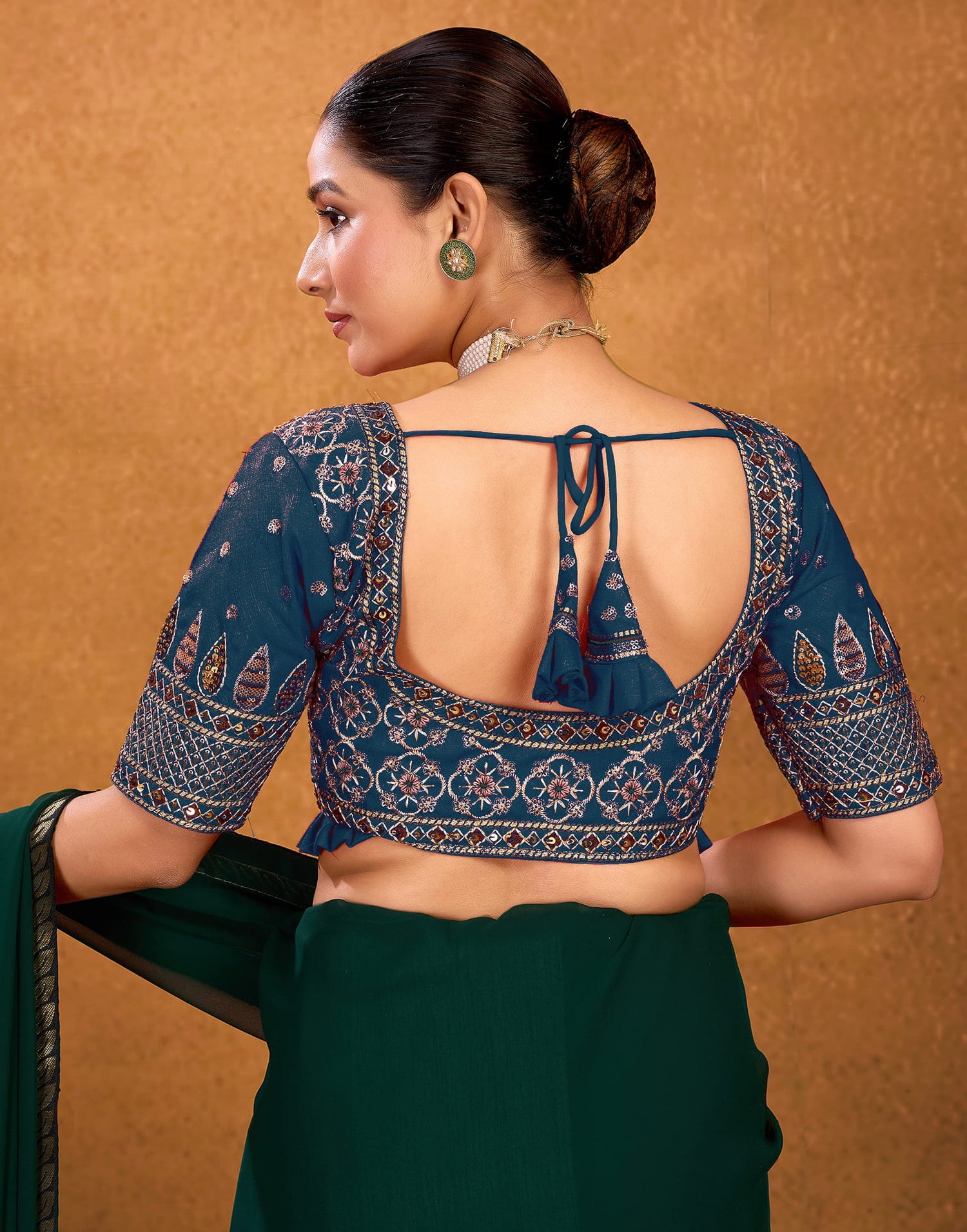 Rama Blue Silk Sequence Embroidery Blouse