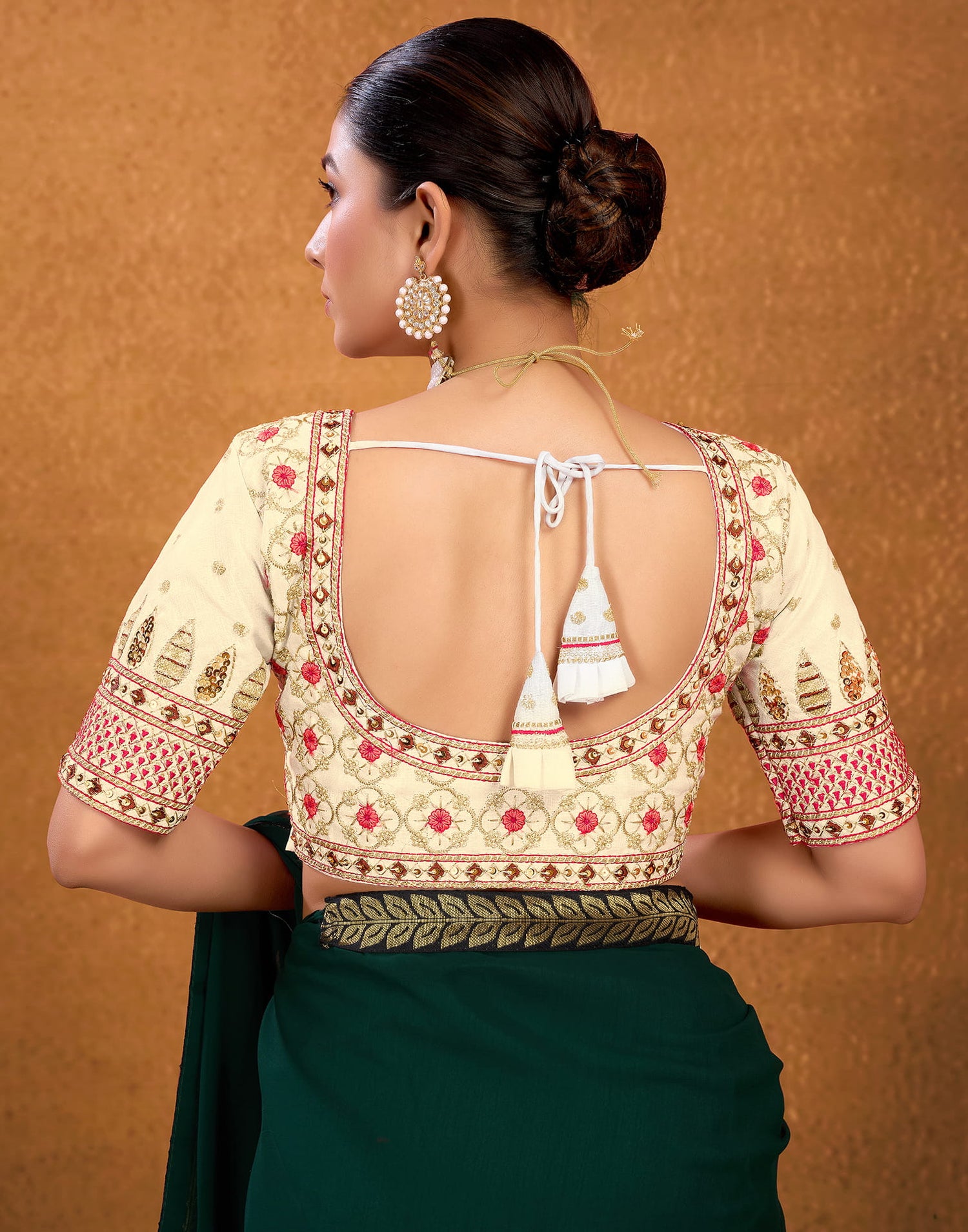 Cream Silk Sequence Embroidery Blouse