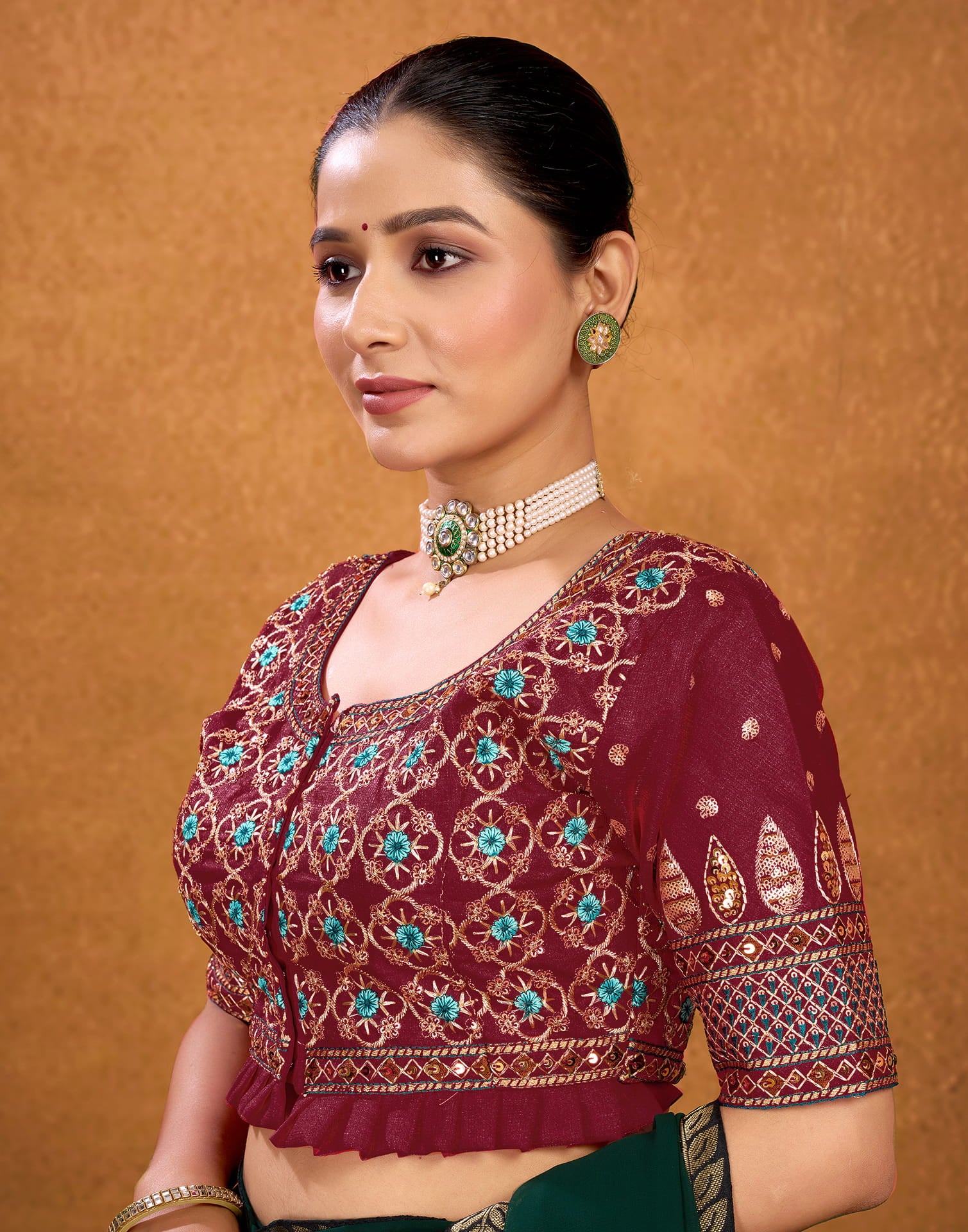 Maroon Silk Sequence Embroidery Blouse