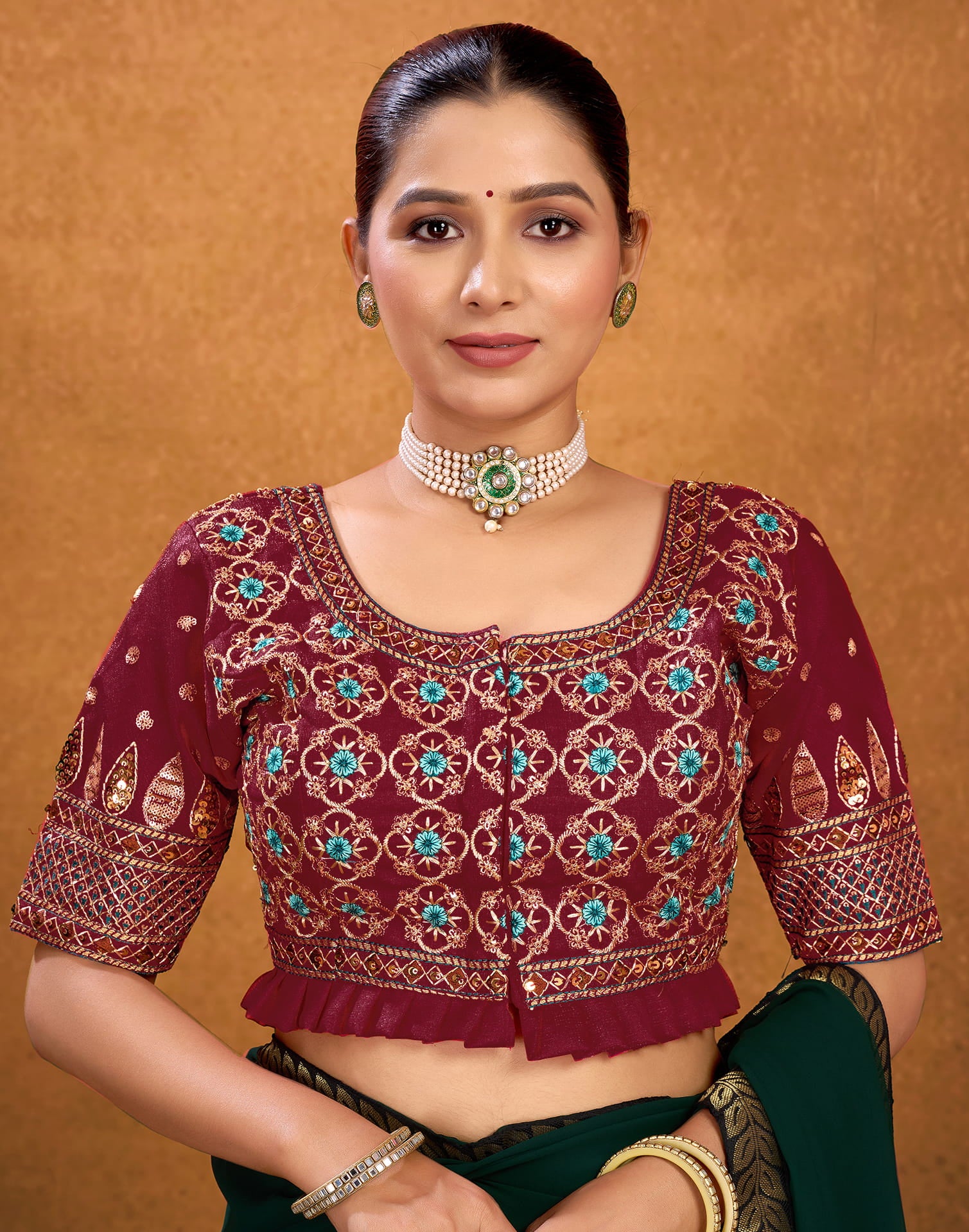 Maroon Silk Sequence Embroidery Blouse