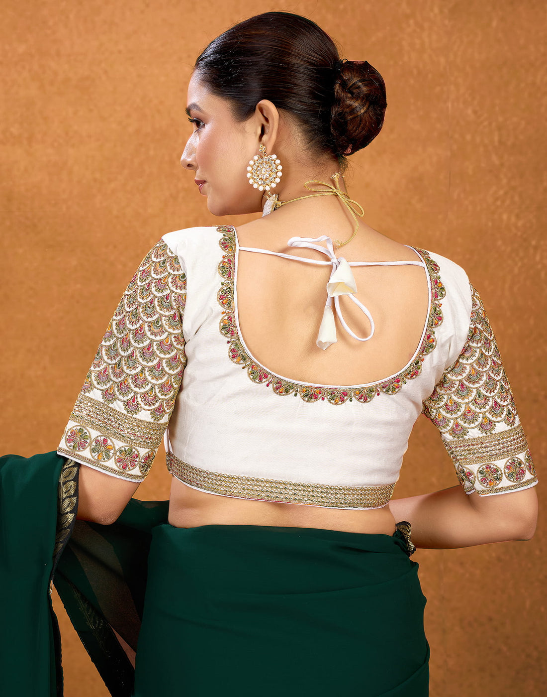 White Silk Sequence Embroidery Blouse