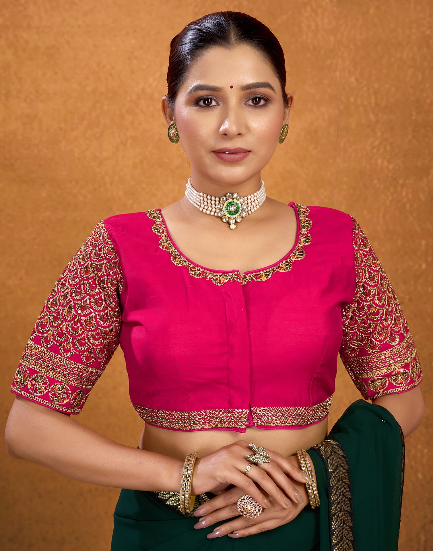 Rani Pink Silk Sequence Embroidery Blouse