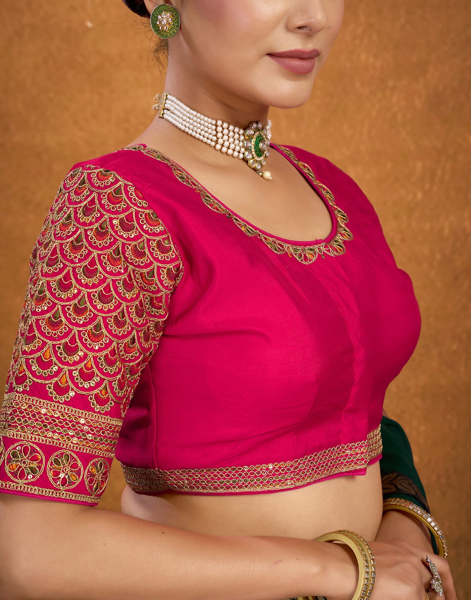 Rani Pink Silk Sequence Embroidery Blouse