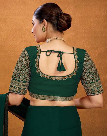 Dark Green Silk Sequence Embroidery Blouse