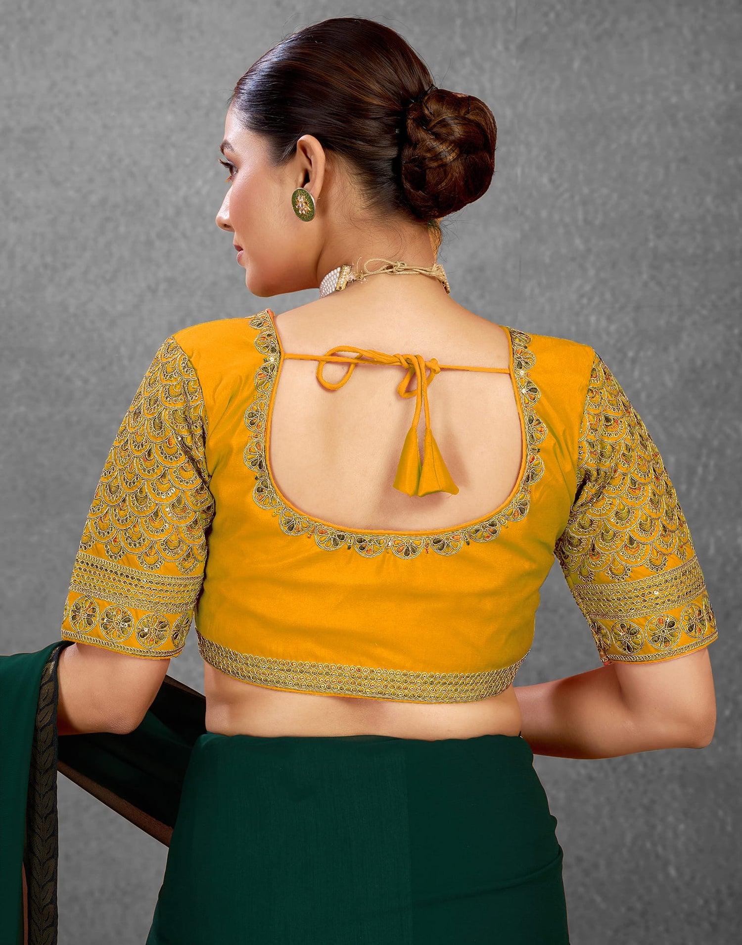 Yellow Silk Sequence Embroidery Blouse