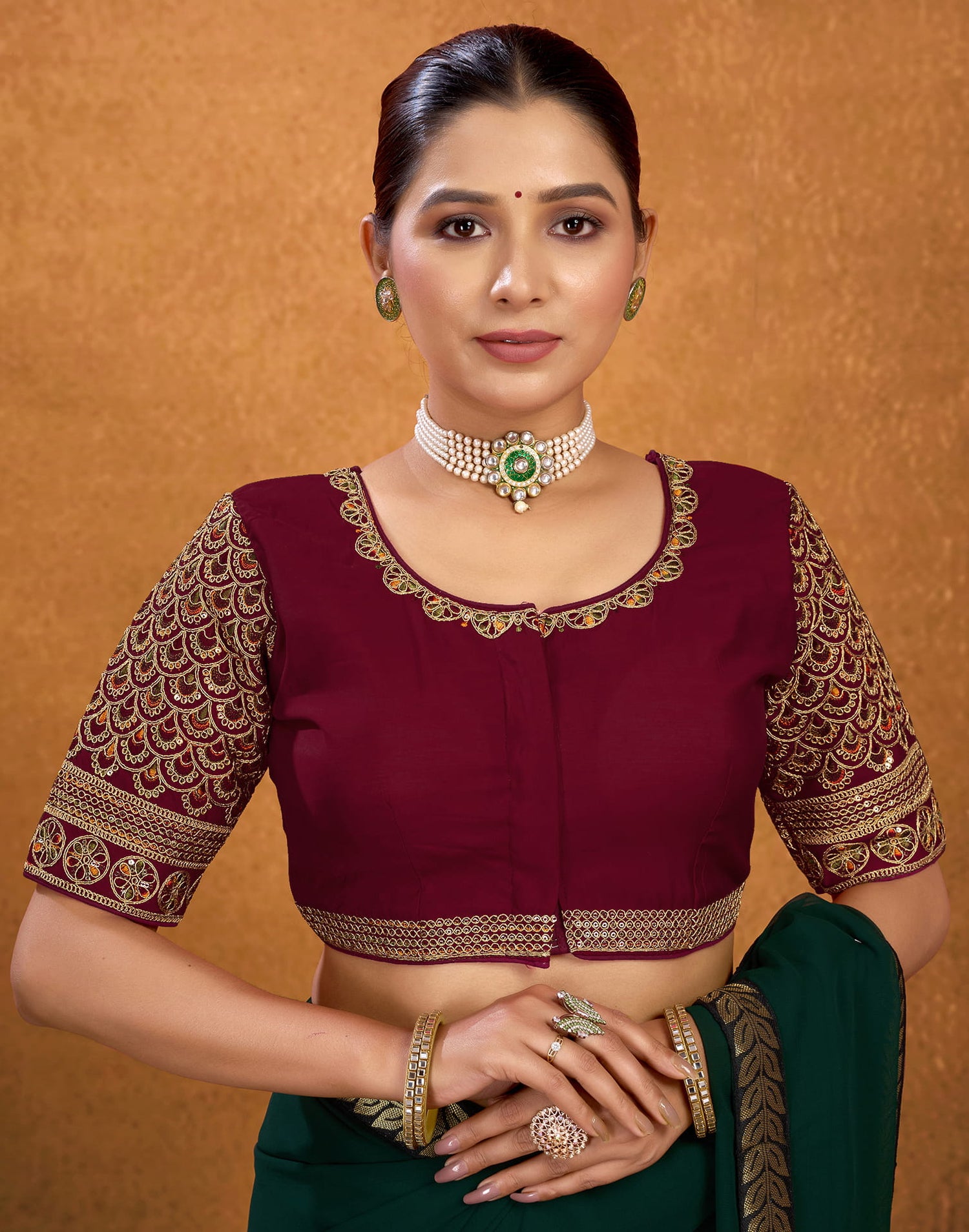 Maroon Silk Sequence Embroidery Blouse