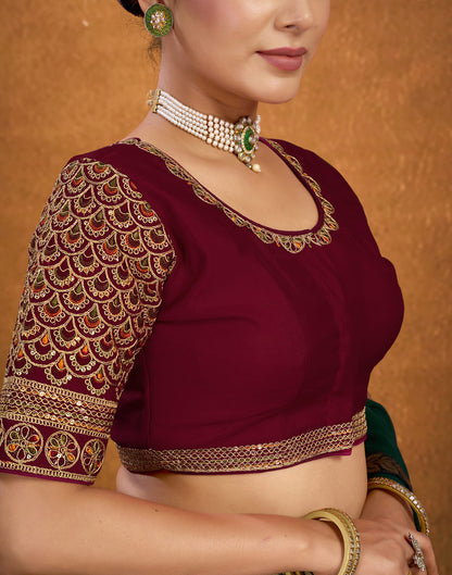 Maroon Silk Sequence Embroidery Blouse