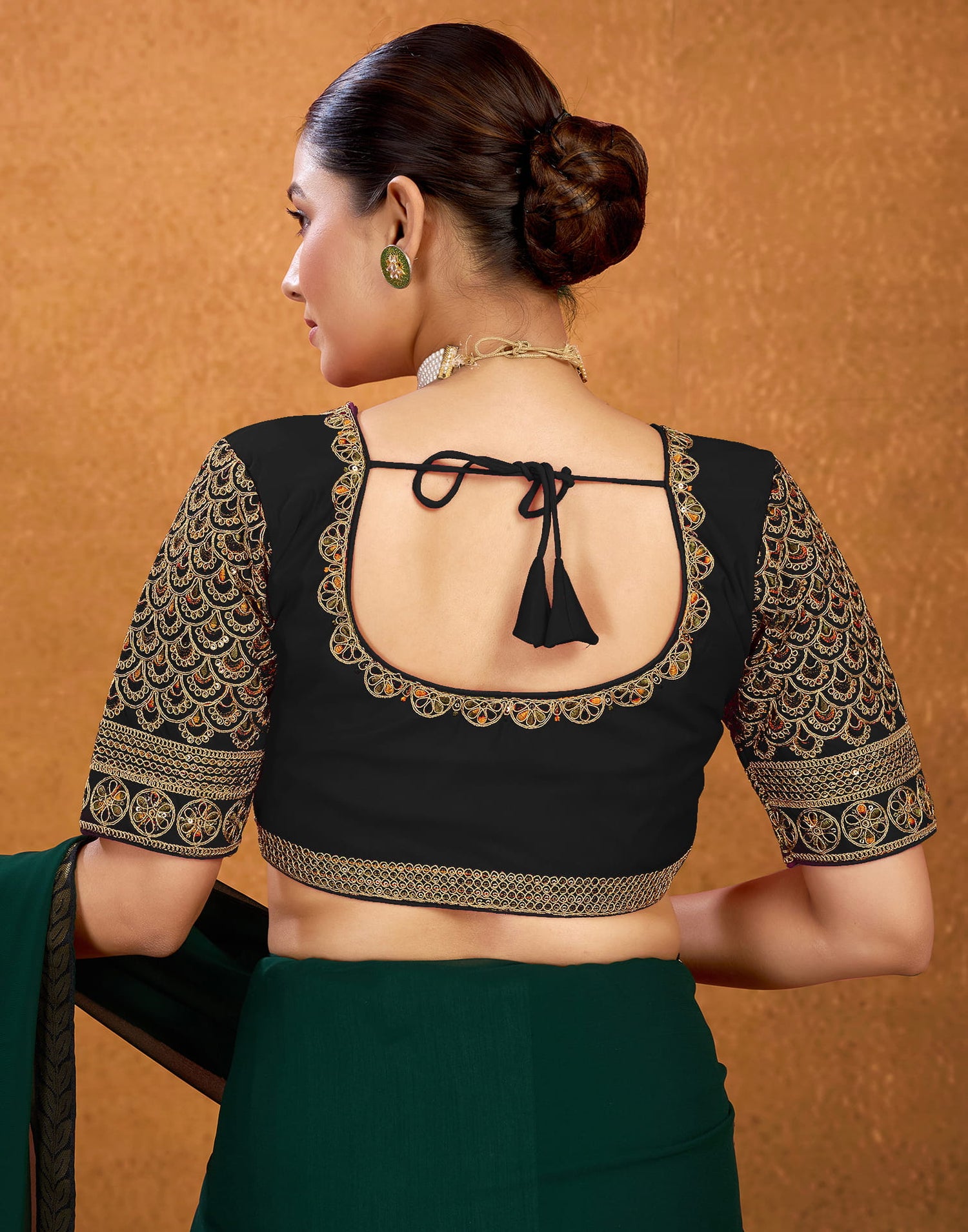 Black Silk Sequence Embroidery Blouse