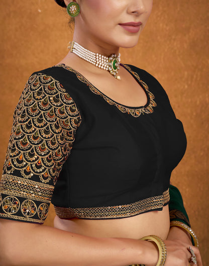 Black Silk Sequence Embroidery Blouse