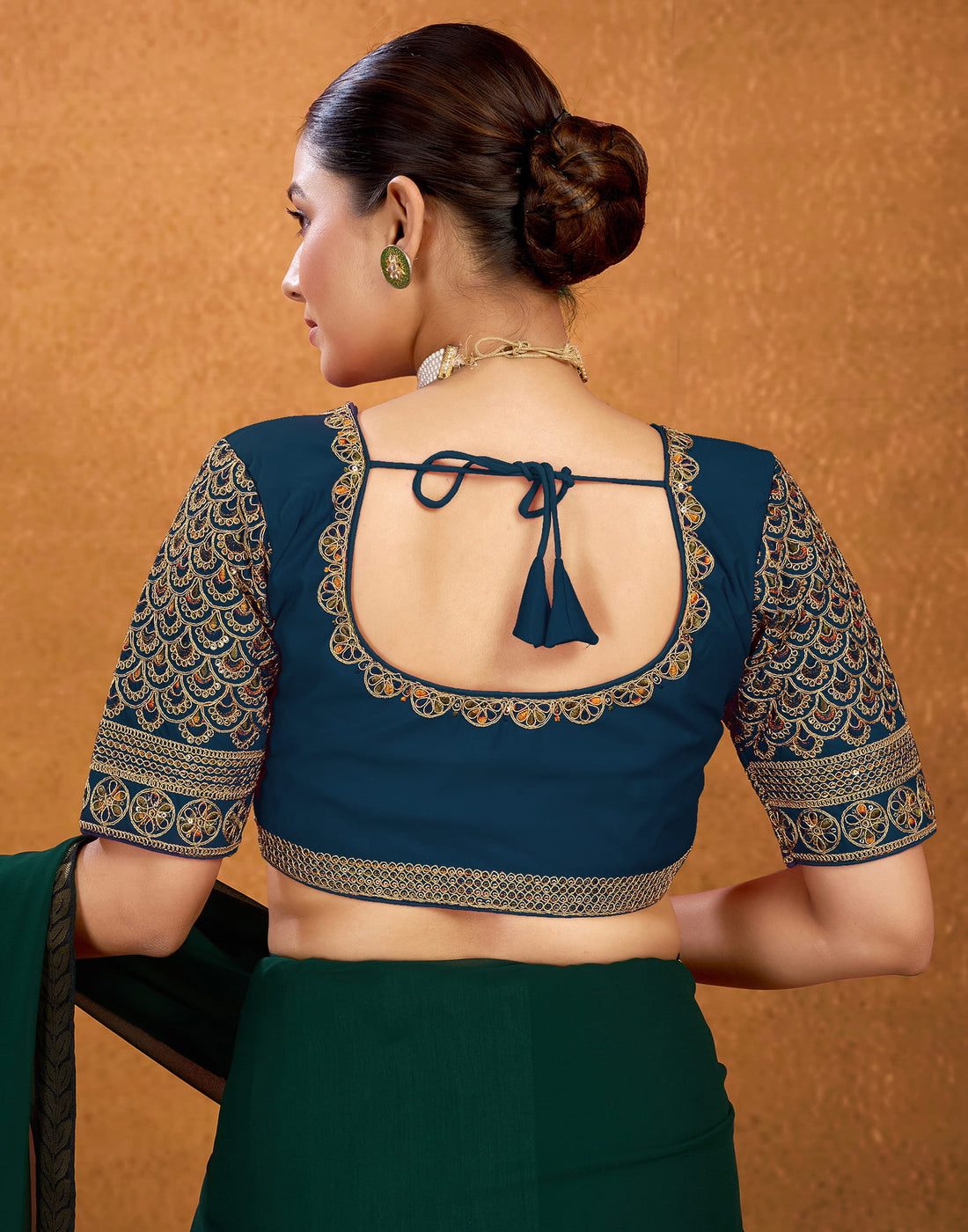 Rama Blue Silk Sequence Embroidery Blouse