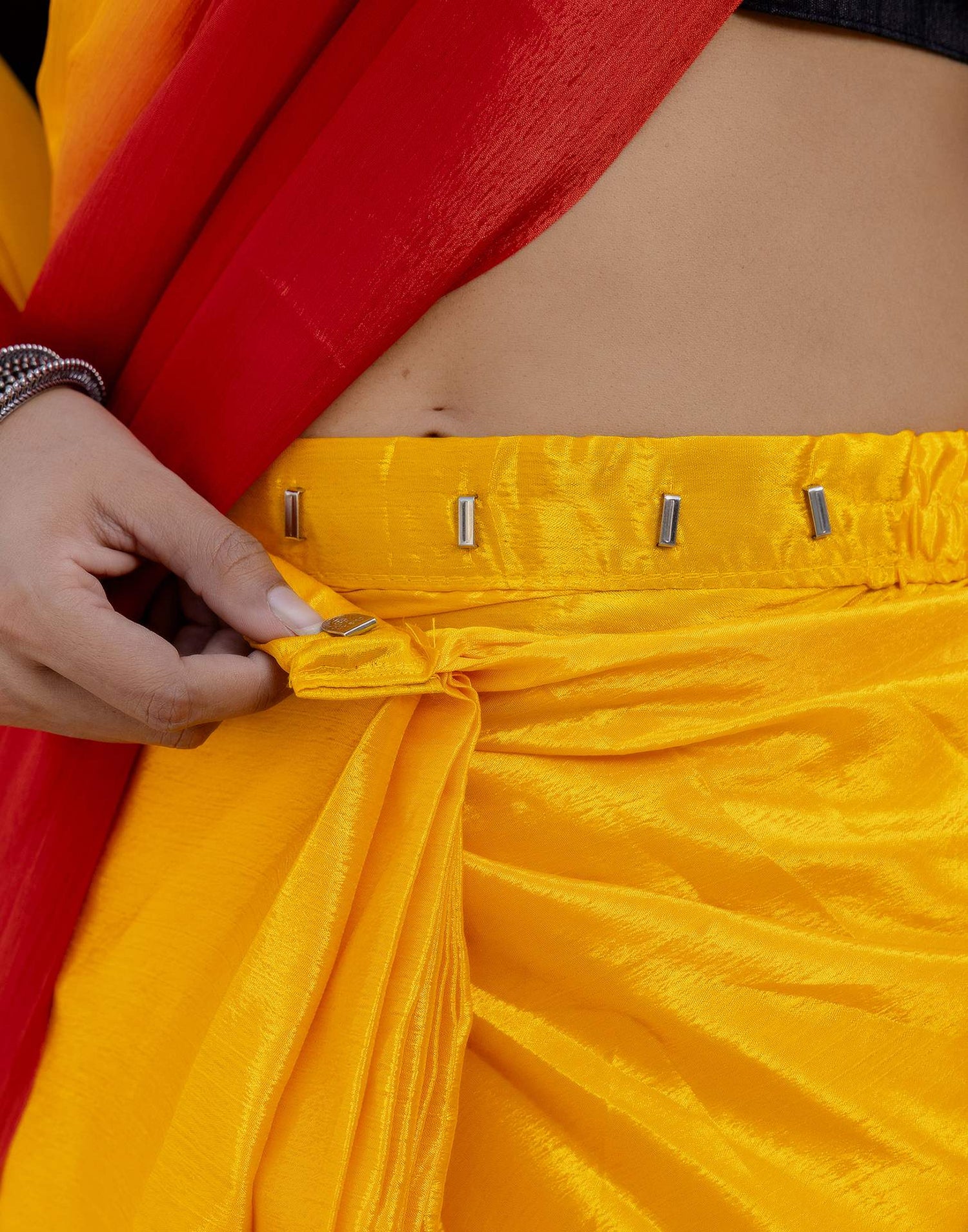 Ready To Wear Yellow Chinnon Dyed Plain Saree