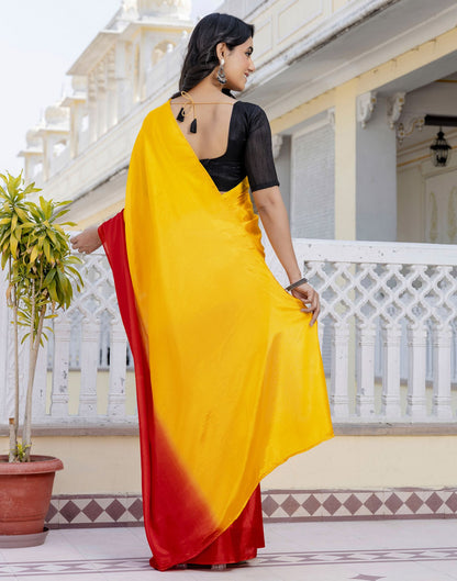 Ready To Wear Yellow Chinnon Dyed Plain Saree