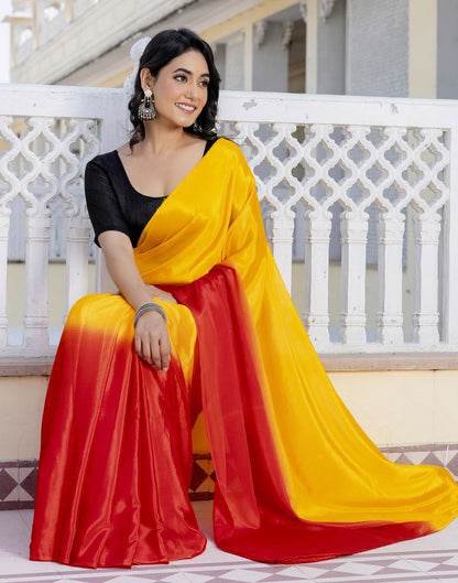 Ready To Wear Yellow Chinnon Dyed Plain Saree