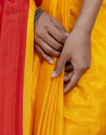 Ready To Wear Yellow Chinnon Dyed Plain Saree