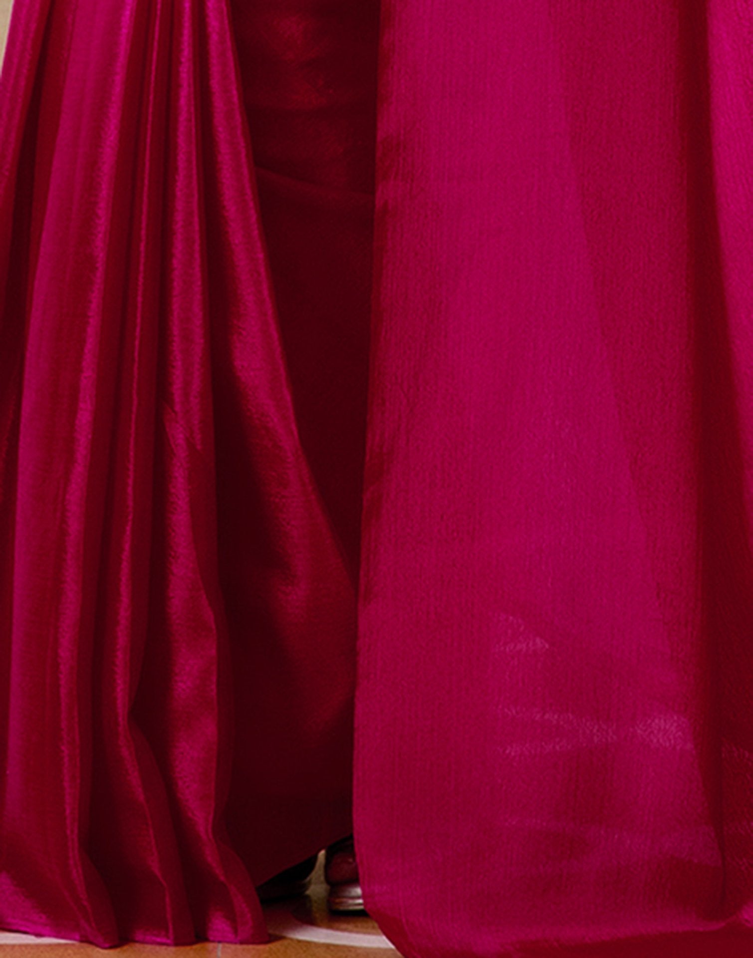 Ready To Wear Light Pink Chinnon Dyed Plain Saree