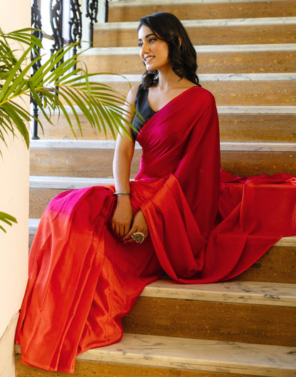 Ready To Wear Rani Pink Chinnon Dyed Plain Saree