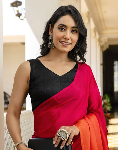 Ready To Wear Rani Pink Chinnon Dyed Plain Saree
